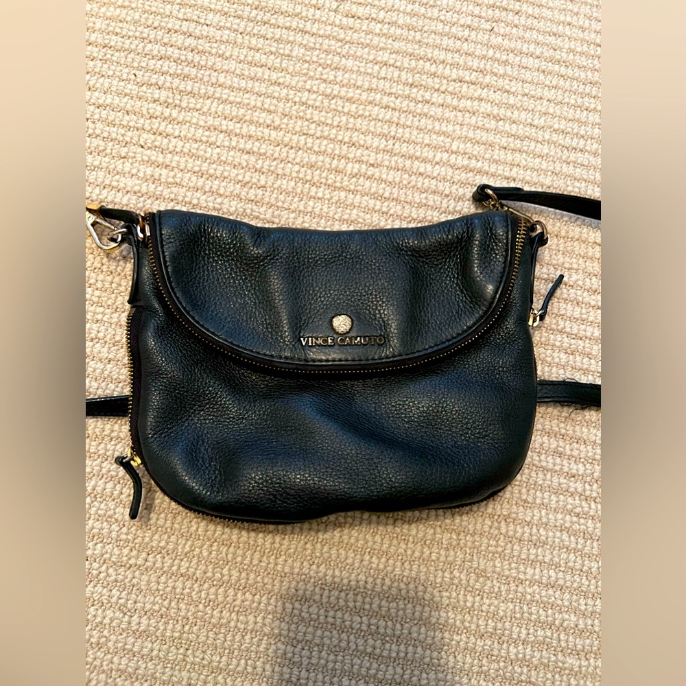 Vince Camuto Rizo Foldover Leather Crossbody-black bag medium size.